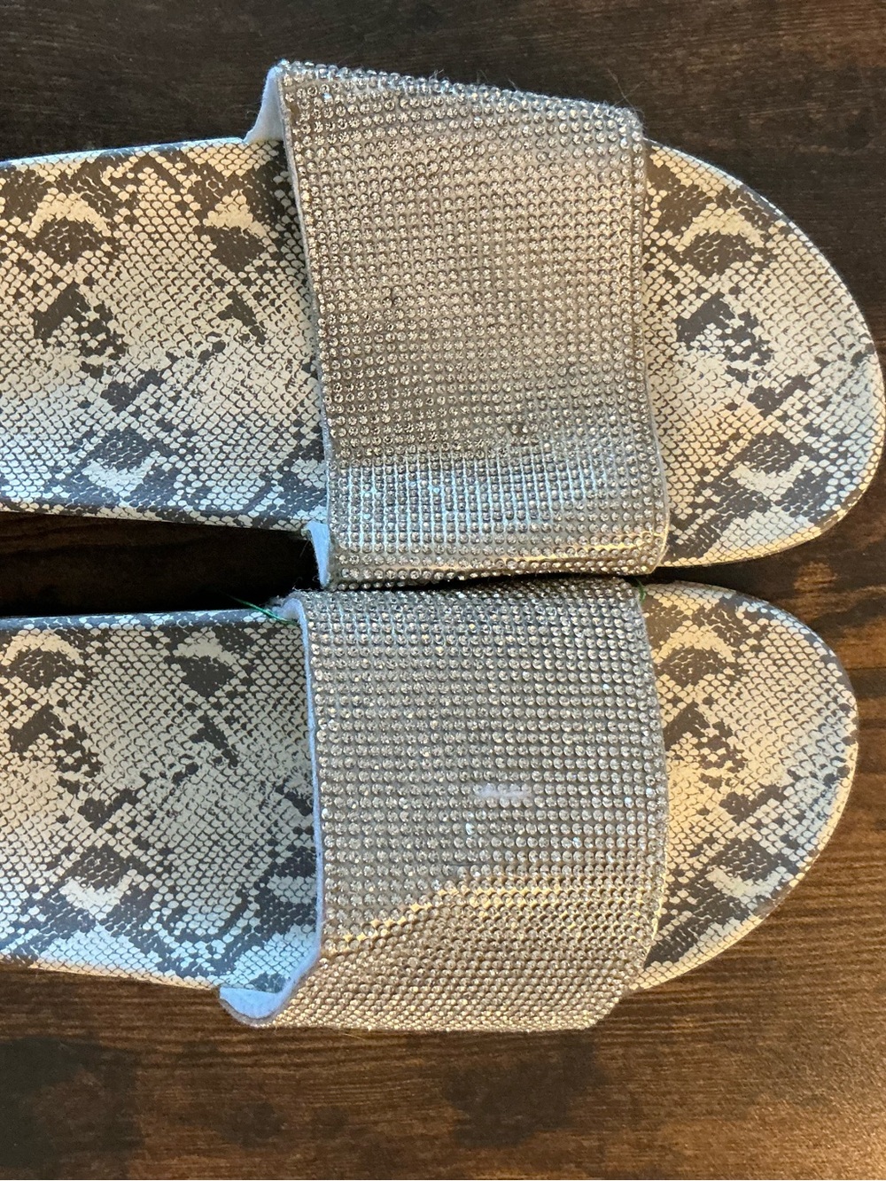 Rhinestone Snake-Print Slide Sandals - Silver